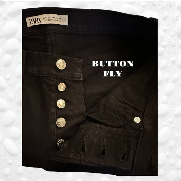 ZARA STRETCH BLACK SKINNY JEANS - BUTTON FRONT - 30" - Picture 6 of 7